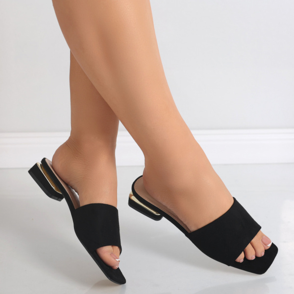 Черни дамски чехли от органична кожа Mirata
