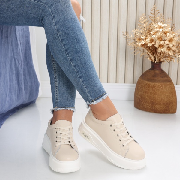 Issa Women's Casual Beige Natural Leather Shoes Issa