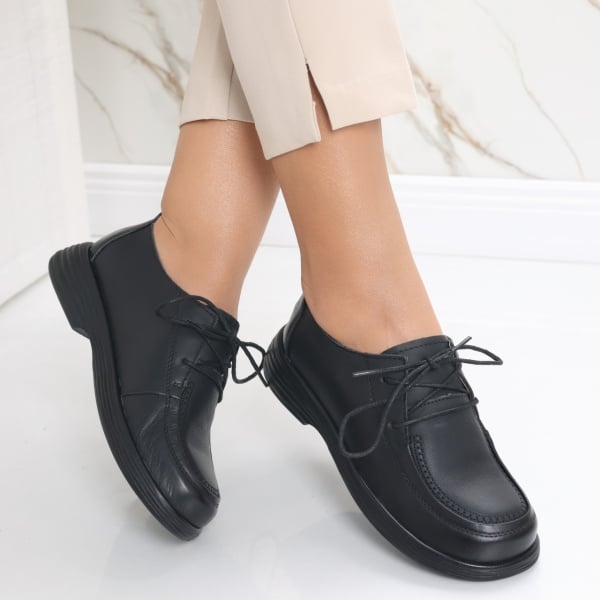 Women's Casual Black Natural Leather Shoes Esana