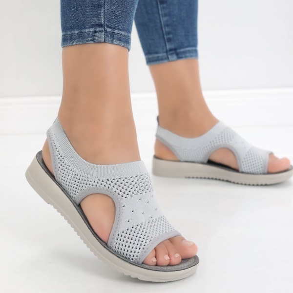 Сиви дамски сандали без ток от текстил Ailana