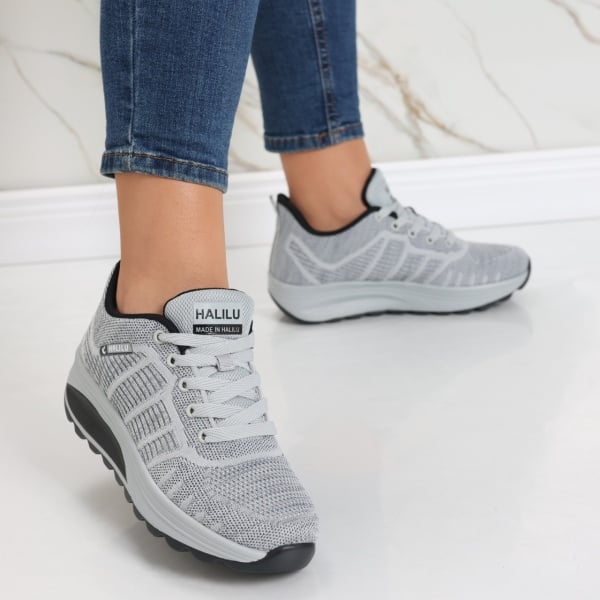 Pantofi dama sport gri deschis din textil Kiera