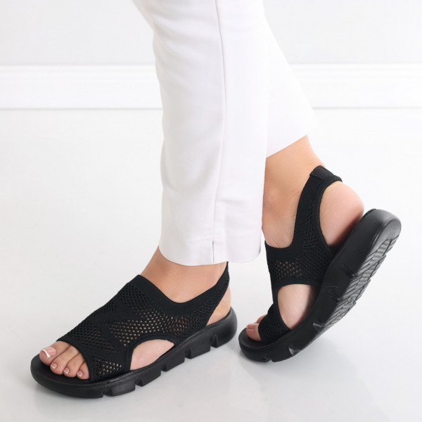Дамски черни сандали без ток от текстил Analis