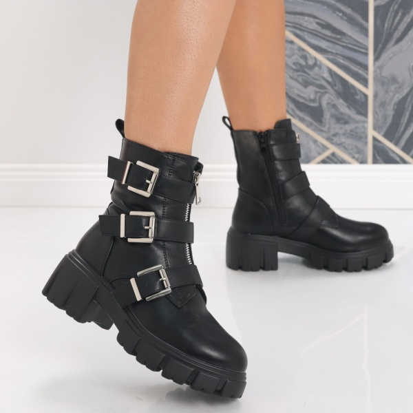 Dober Women's Black Embellished Boots in Organic Leather