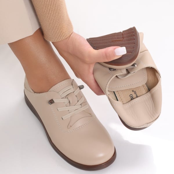 Samiana Beige Natural Leather Casual Women's Shoes Samiana