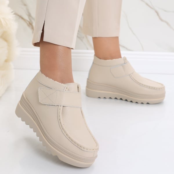 Tanela Beige Tan Tan Leather Women's Ботуши