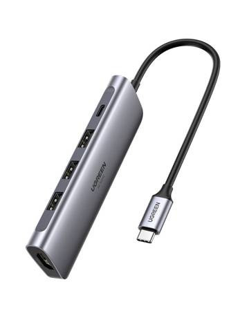 Adaptor 5in1 UGREEN Hub USB-C la 3x USB 3.0 + HDMI 4K + USB-C PD 100W (gri)