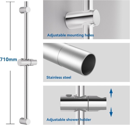 Bară de Duș Reglabilă Auralum 70 cm din Inox Cromat, Suport Pară de Duș Reglabil pe Înălțime și Rotativ 360°, Sistem de Prindere Variabil pe Găurile Existente, Finisaj Lucios Anti-Coroziune - Img 5