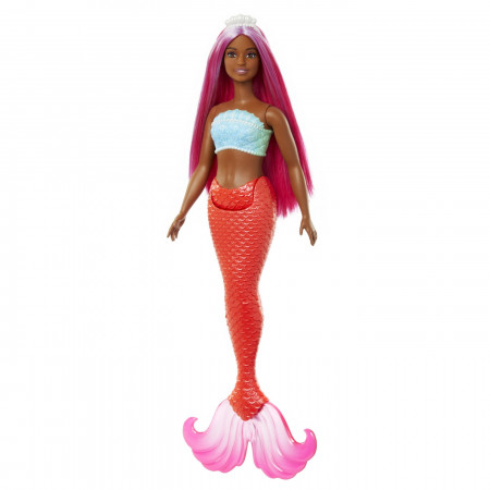 BARBIE DREAMTROPIA PAPUSA SIRENA CU PAR MAGENTA SI COADA PORTOCALIE - Img 2