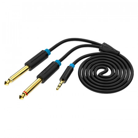 Cablu audio 3,5 mm TRS tata la 2x 6,35 mm tata 1 m Vention BACBF Negru - Img 2