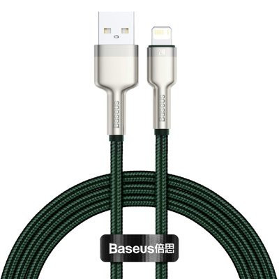 Cablu de date metalic Baseus Cafule Series USB - Lightning 2.4A 1 m verde