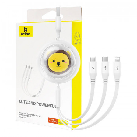 Cablu de incarcare Baseus 3-in-1 USB la USB-C, USB-M, Lightning 3,5 A, 1,1 m (alb)