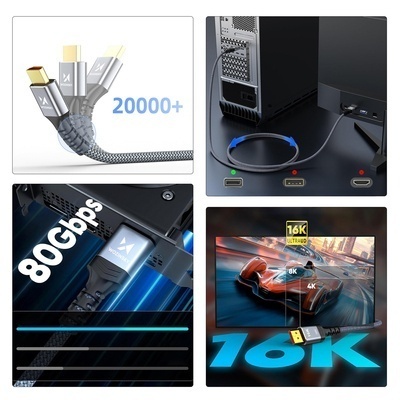 Cablu DSC Wozinsky WPS-16AYL2S DisplayPort 2.1 80Gb/s 16K@60Hz 8K@120Hz 4K@240Hz HDR HDCP - negru - Img 8