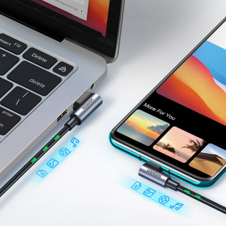Cablu inclinat Ugreen 90° USB C - USB 2.0 480Mbps 3A 3m negru (US176) - Img 3