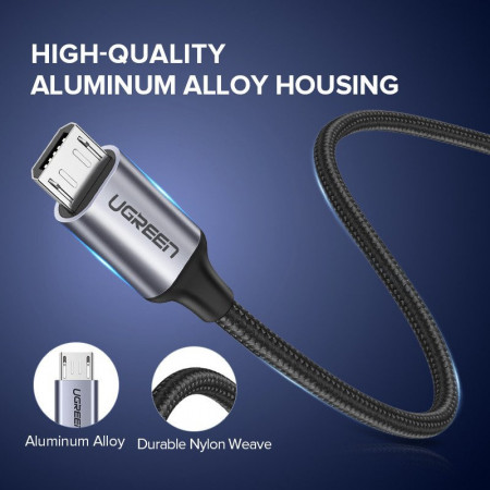 Cablu micro USB UGREEN QC 3.0 2.4A 1.5m (negru) - Img 2