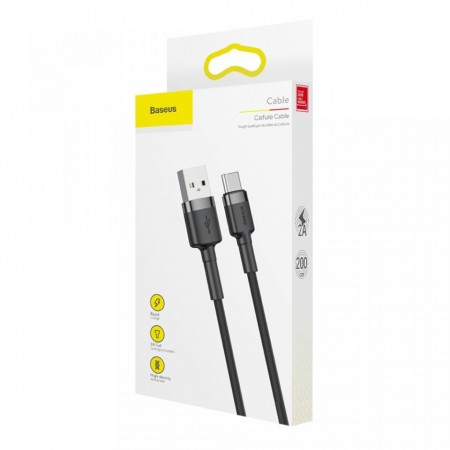 Cablu Type C , QC3.0 , 2.4A , 2M, BASEUS Cafule Durable Nylon, negru+gri - Img 6