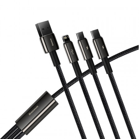 Cablu USB 3in1 Baseus Tungsten Gold, USB la micro USB / USB-C / Lightning, 3,5A, 1,5m (negru) - Img 5
