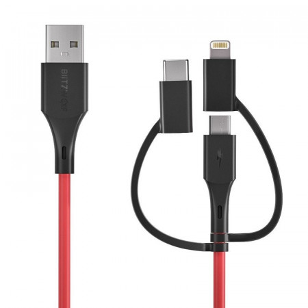 Cablu USB 3in1 certificat MFI, BlitzWolf BW-MT4, micro USB / USB-C / Lightning, 3A 0,9m