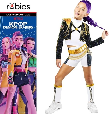 Costum Deluxe Copii Rubies Rumi Golden Hybrid – K-Pop Demon Hunters, Licențiat Oficial Netflix, Include Top, Jachetă, Pantaloni Scurți și Jambiere, pentru Carnaval, Halloween și Petreceri Tematice - Img 2