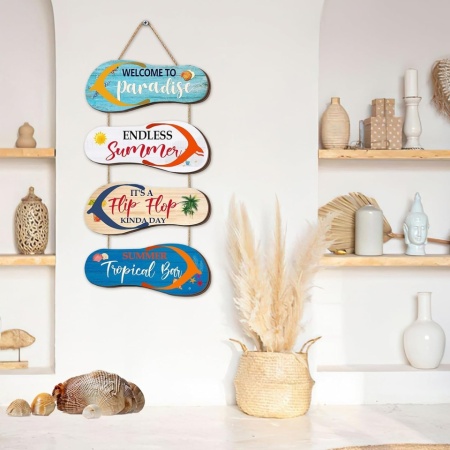 Decorațiune de Perete de Vară pentru Casă și Petreceri, Tematică Plajă / Papuci Flip-Flop din Lemn cu Șnur, Stil Hawaiian - Img 7