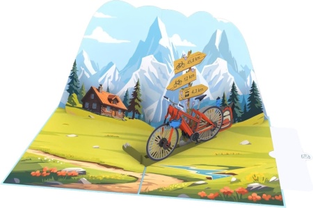 Felicitare 3D Pop-Up MOKIO – Ciclism Montan / Mountain Bike, Card Cadou cu Efect Surpriză, Dimensiune 20 x 15 cm, Include Plic Asortat - Img 2