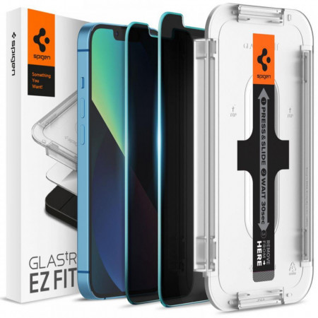 Folie sticla cu sistem de montare Case friendly Spigen GLAS.tR EZ FIT PRIVACY compatibila cu iPhone 13 Pro 2-Pack