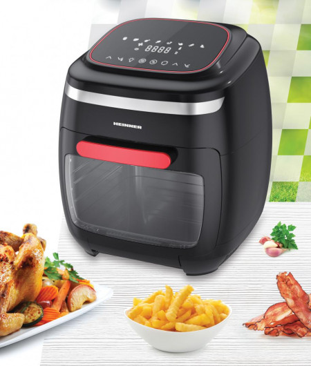 Friteuza cu aer cald Heinner Crystal Clear HAF-B2000FB, 2000W, capacitate cos 4.5L, capacitate cuptor 11L, 8 programe, 3 rafturi pentru preparare cu aer cald, tija rotisor, temperatura reglabila: 30-200˚C, temporizator: 4h, Rosu - Img 5