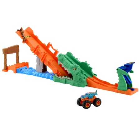 HOT WHEELS MONSTER TRUCK SET DE JOACA PROVOCAREA CROCODILULUI CU MASINUTA MEGA WREX - Img 2