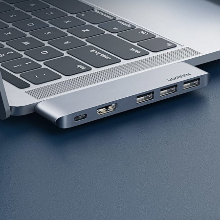 HUB multifunctional UGREEN, 2x USB Typ C - USB Typ C PD (Thunderbolt 3, 100W, 4K@60 Hz, 10 Gbps) / HDMI 4K@30 Hz / 3x USB 3.0 pentru MacBook Pro / Air gray (60559) - Img 2