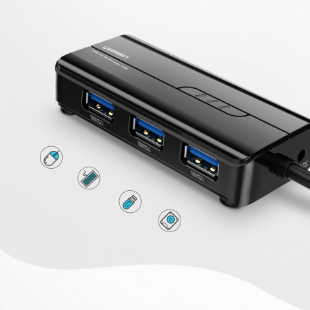 Hub Ugreen multifunctional USB 3.0 HUB 3x USB / network adapter RJ45 Giga Ethernet black (20265) - Img 6