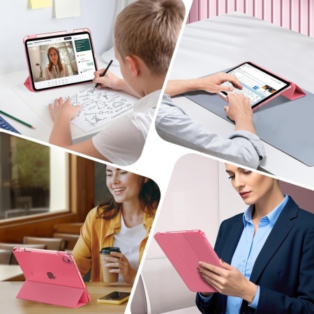 Husă de Protecție MoKo cu Stand pentru iPad 11 Gen (2025 / A16) și iPad 10 Gen (10.9" 2022), Roz (Watermelon Pink), Piele PU, Spate Translucid, Funcție Auto Sleep/Wake și Suport Stylus - Img 5