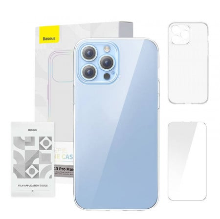 Husa pentru telefon Baseus Crystal Clear pentru 13 Pro Max (transparenta) + protector de ecran din sticla calita + kit de curatare