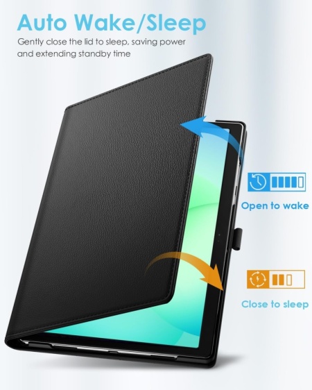 Husă Rotativă TiMOVO pentru Samsung Galaxy Tab A11+ / A11 Plus 11" (2025), Suport Pivotant 90° Orizontal / Vertical, Funcție Auto Sleep/Wake, Bandă Elastică, Piele Ecologică, Negru - Img 5