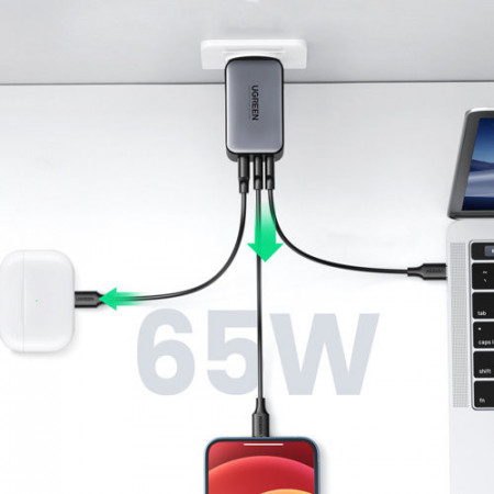 Incarcator Ugreen GaN 2x USB tip C / 1x USB 65W Power Delivery gri (10335) - Img 7