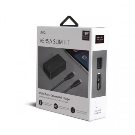 Incarcator UNIQ Versa Slim 18W + cablu USB-C la USB-C - negru - Img 7
