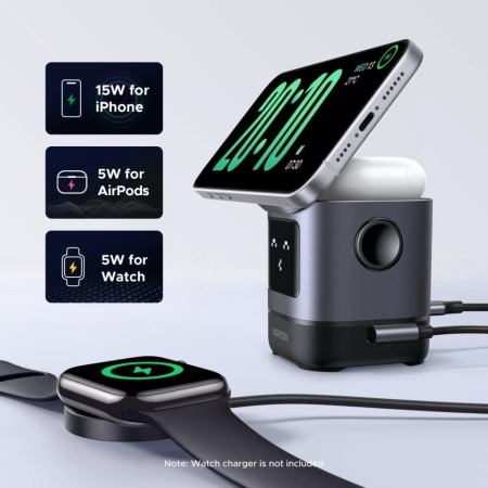 Incarcator wireless magnetic UGREEN Uno 2in1 15W Gri - Img 2