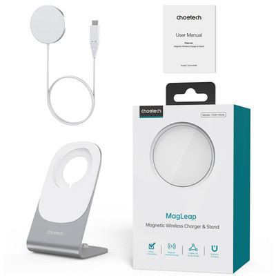 Incarcator wireless Qi Choetech de 15 W cu MagSafe alb (H046+T518-F) - Img 3