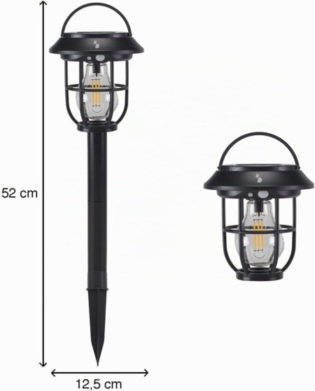 Lampă Solară de Gradină cu Senzor de Mișcare BEPER P207ILO106, 3 Moduri de Iluminare, cu Țăruș de Fixare și Mâner, Certificare IP44, Negru - Img 9
