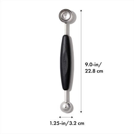 Lingură Dublă pentru Bile de Fructe și Pepene OXO Good Grips Melon Baller, Oțel Inoxidabil, Mâner Ergonomic Antiderapant - Img 7