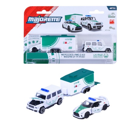 MAJORETTE SET REMORCA DE POLITIE DUBAI DELUXE MERCEDES AMG G63 SI MASINUTA NISSAN GT-R R35 - Img 3