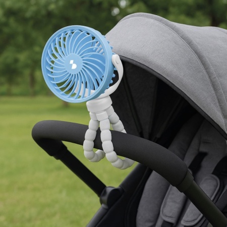 Mini Ventilator Portabil BEPER P206VEN431 cu Picioare Flexibile tip Trepied, Reîncărcabil USB-C, 3 Trepte de Viteză, Rotație 360°, Lumină LED Integrată, pentru Cărucior Copii, Mașină, Birou și Camping, Alb/Albastru - Img 5