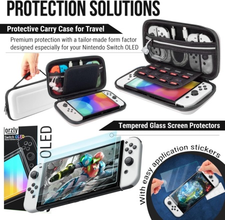 Pachet de accesorii Orzly compatibil cu consola OLED Nintendo Switch (NU este compatibil cu editia 2017) Pachet Ultimate Geek cu carcasa si protector de ecran si multe altele - Img 4