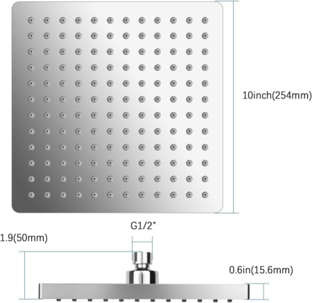 Pară de Duș Pătrată 10 Inch (25x25 cm), Oțel Inoxidabil 304, Efect de Ploaie de Înaltă Presiune, Sistem Anti-Calcar, Finisaj Argintiu Oglindă - Img 8