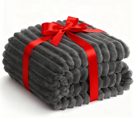 Pătură Dreptunghiulara Fleece WAVVE 150 x 200 cm, Flanelă Moale cu Textură Dungi în Relief, Călduroasă și Respirabilă, pentru Canapea și Pat, Gri - Img 3