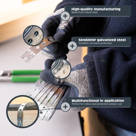 Plabanda Bandă Perforată de Montaj HELPMATE 3 m x 20 mm x 0.8 mm, Oțel Galvanizat Sendzimir, Chingă Metalică Lată pentru Suspendare Rigide, Fixare Țevi, Cabluri și Lucrări de Construcție/DIY, Argintiu - Img 2