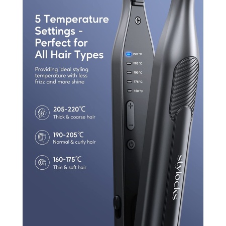 Placa de indreptat parul/barba Stylocks, pentru par scurt, placi de titan, 230 grade, Temperatura variabila, Oprire automata, Negru - Img 6