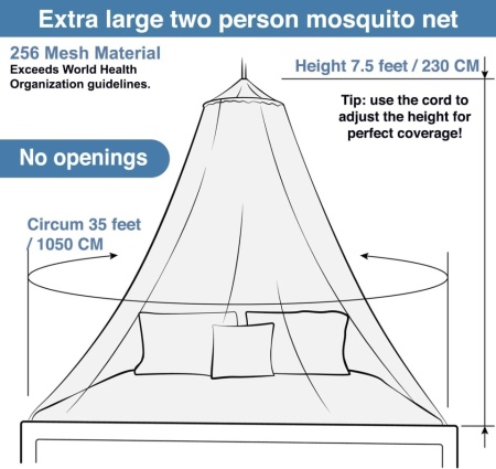 Plasă de Țânțari pentru Pat Dublu și Single Universal Backpackers, Fără Deschidere / Complet Închisă, Dimensiune XL (10.5 x 2.3 m), Montare Simplă cu 1 Punct, Plasă Albă Densă cu Bază Elastică, Sac de Transport Inclus - Img 7