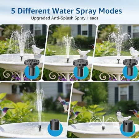 Pompa solara pentru fantana arteziana 2.5W, 5 duze de pulverizare, cablu ,protectie functionare pe uscat, silentioasa, pentru iaz, gradina, acvariu si adapatoare pasari - Img 3