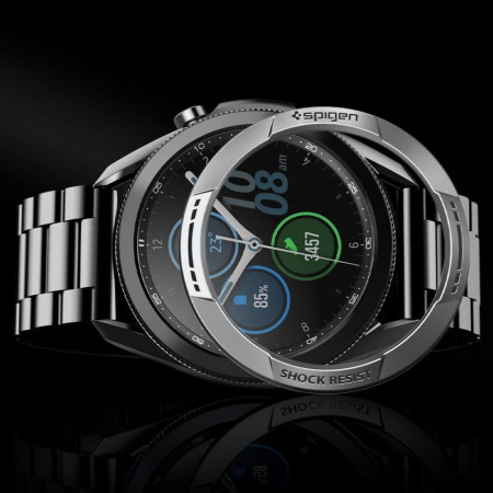 Protectie din aluminiu Spigen Chrono Shield silver pentru Samsung Galaxy Watch 3 45mm negru - Img 3