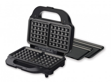 Sandwich maker Heinner SM-2H900BKS, 900 W, placi XL, 2 placi detasabile antiadezive: waffle, grill, Negru/Rosu - Img 3