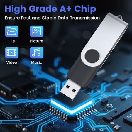 Set 10 stick-uri de memorie USB 2.0 de 2GB, memorie flash portabilă cu șnururi de gât incluse, carcasă pivotantă metalică 360°, Negru - Img 5